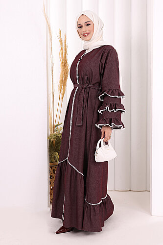 Fırfır Detaylı Abaya 6078 Bordo - 3