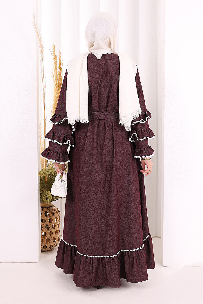 Fırfır Detaylı Abaya 6078 Bordo - 4