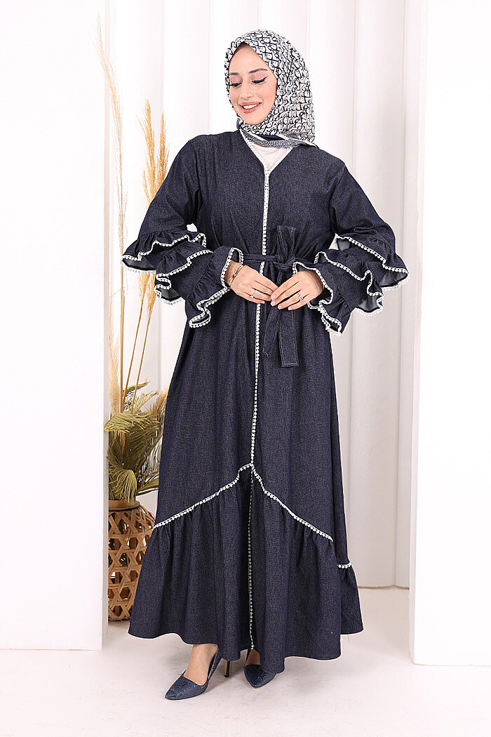 Fırfır Detaylı Abaya 6078 Lacivert - 2