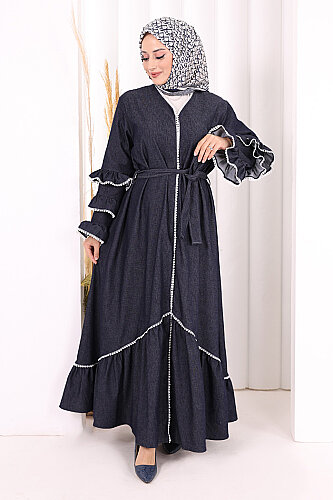 Fırfır Detaylı Abaya 6078 Lacivert - 3