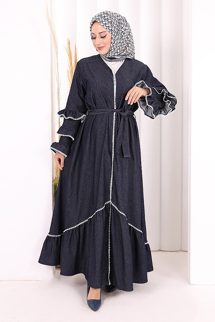 Fırfır Detaylı Abaya 6078 Lacivert - 3