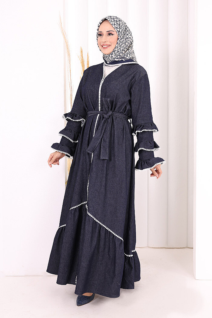 Fırfır Detaylı Abaya 6078 Lacivert - 1