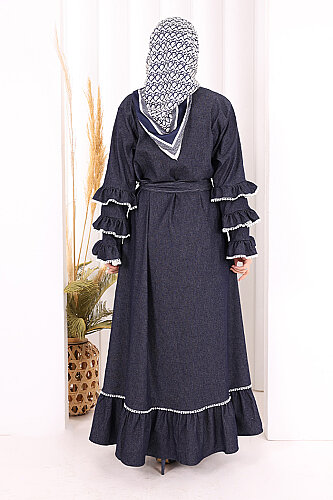 Fırfır Detaylı Abaya 6078 Lacivert - 4