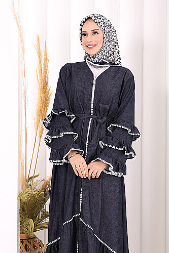 Fırfır Detaylı Abaya 6078 Lacivert - 5