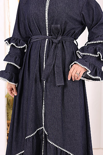 Fırfır Detaylı Abaya 6078 Lacivert - 6