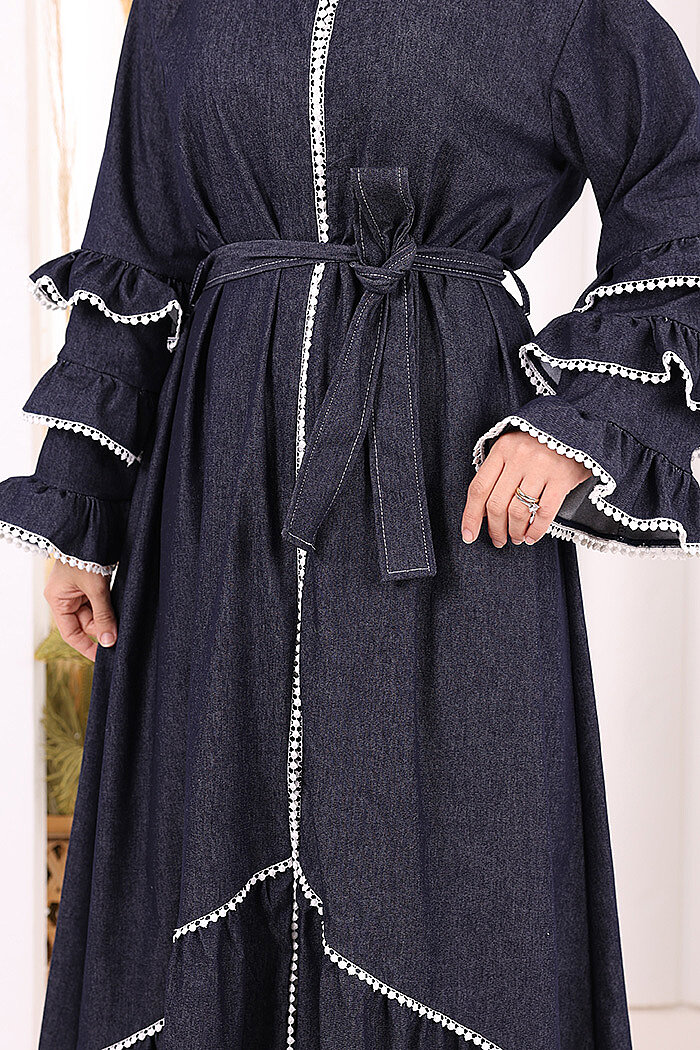 Fırfır Detaylı Abaya 6078 Lacivert - 6