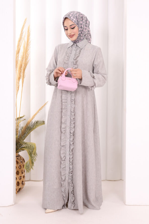 Fırfır Detaylı Elbise 6066 Açık Gri - 2