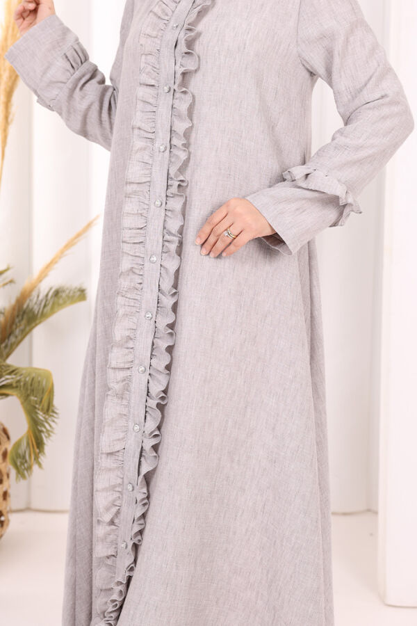 Fırfır Detaylı Elbise 6066 Açık Gri - 5