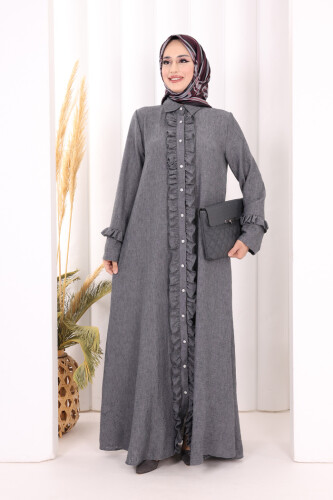 Fırfır Detaylı Elbise 6066 Antrasit