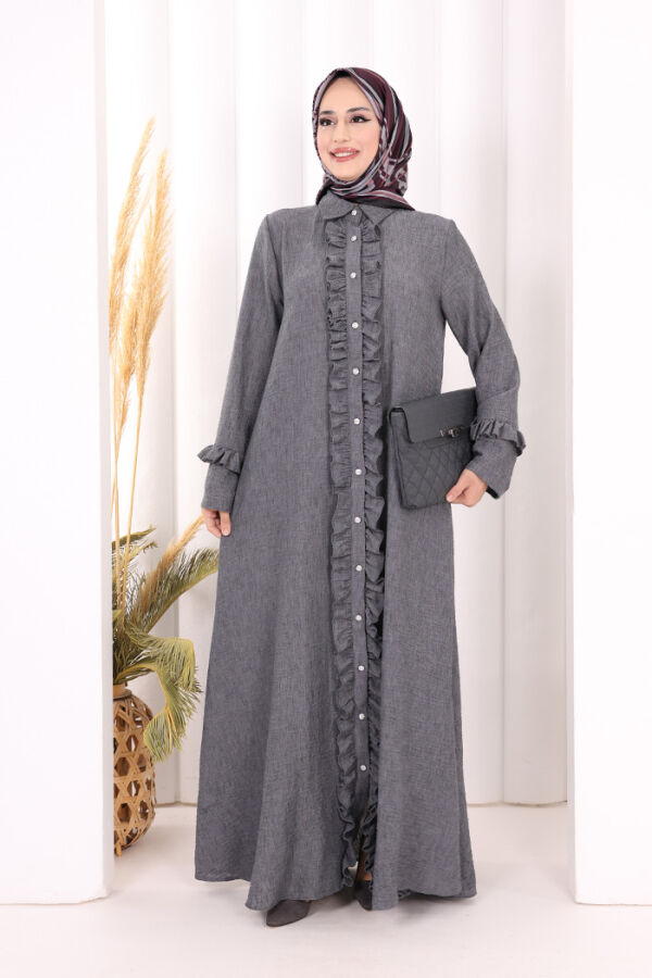 Fırfır Detaylı Elbise 6066 Antrasit - 1