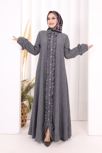 Fırfır Detaylı Elbise 6066 Antrasit - 2