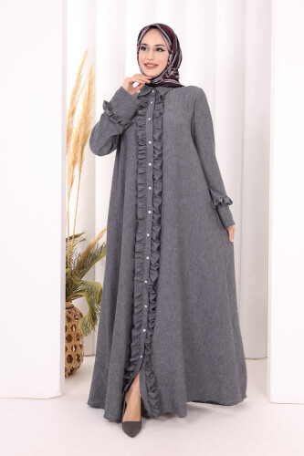 Fırfır Detaylı Elbise 6066 Antrasit - 3