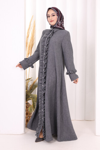 Fırfır Detaylı Elbise 6066 Antrasit - 4