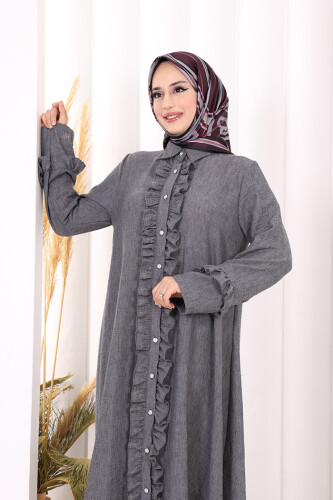 Fırfır Detaylı Elbise 6066 Antrasit - 6