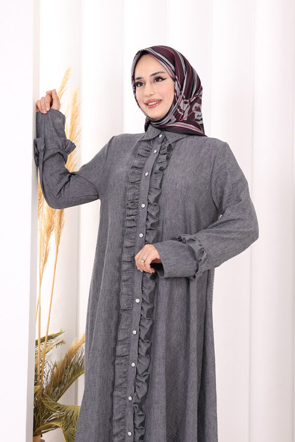 Fırfır Detaylı Elbise 6066 Antrasit - 6