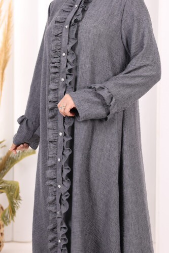 Fırfır Detaylı Elbise 6066 Antrasit - 7