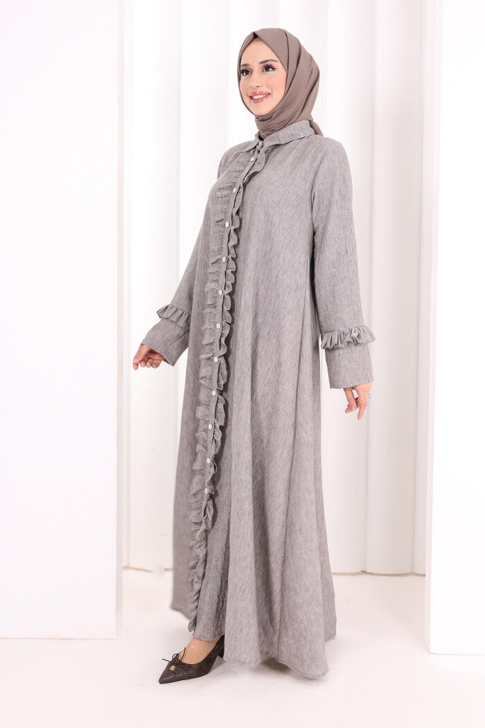 Fırfır Detaylı Elbise 6066 Kahverengi - 3