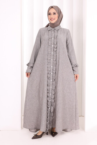 Fırfır Detaylı Elbise 6066 Kahverengi 