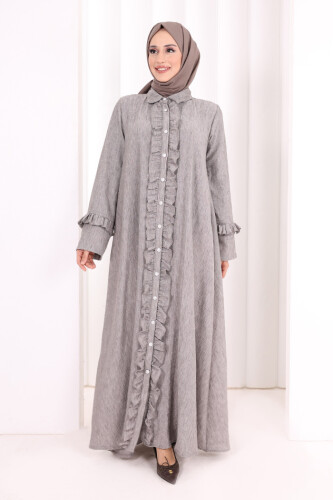 Fırfır Detaylı Elbise 6066 Kahverengi - 2