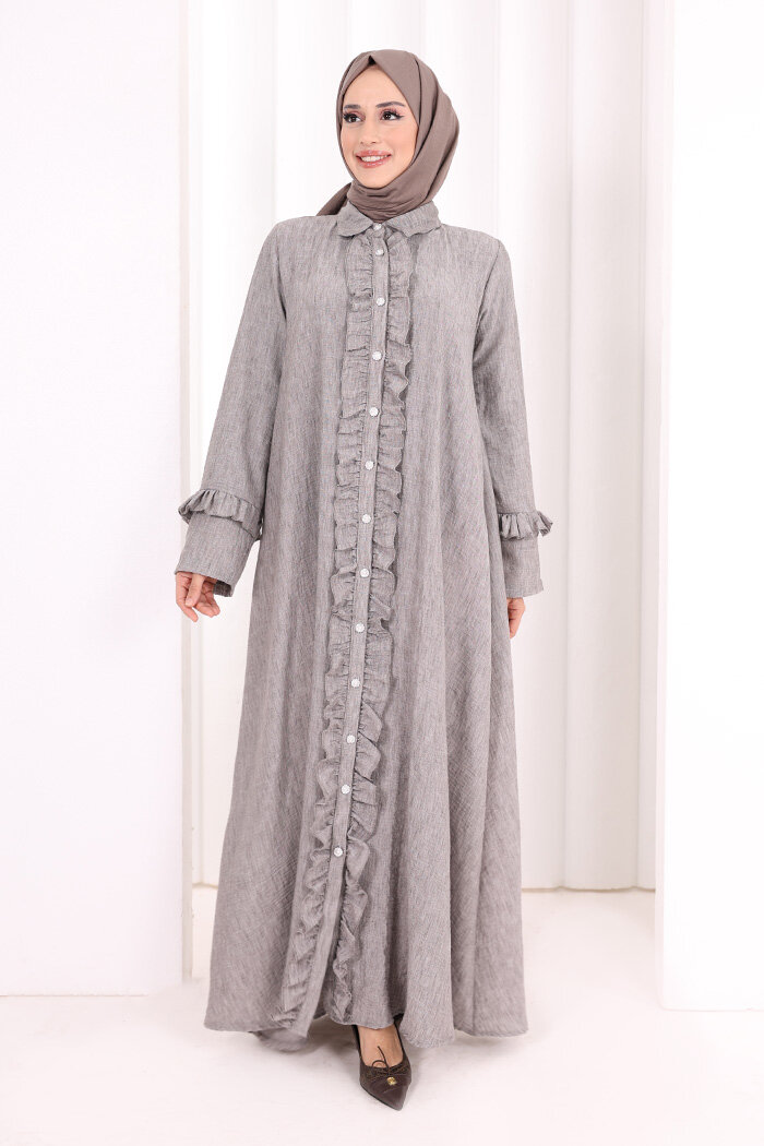 Fırfır Detaylı Elbise 6066 Kahverengi - 2