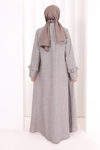 Fırfır Detaylı Elbise 6066 Kahverengi - 4