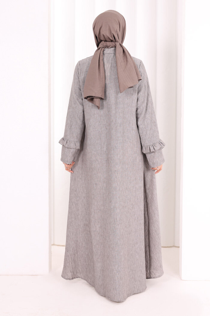 Fırfır Detaylı Elbise 6066 Kahverengi - 4