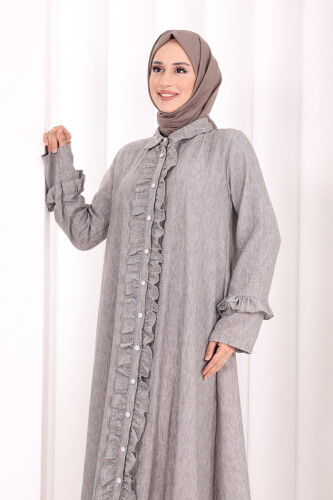 Fırfır Detaylı Elbise 6066 Kahverengi - 5