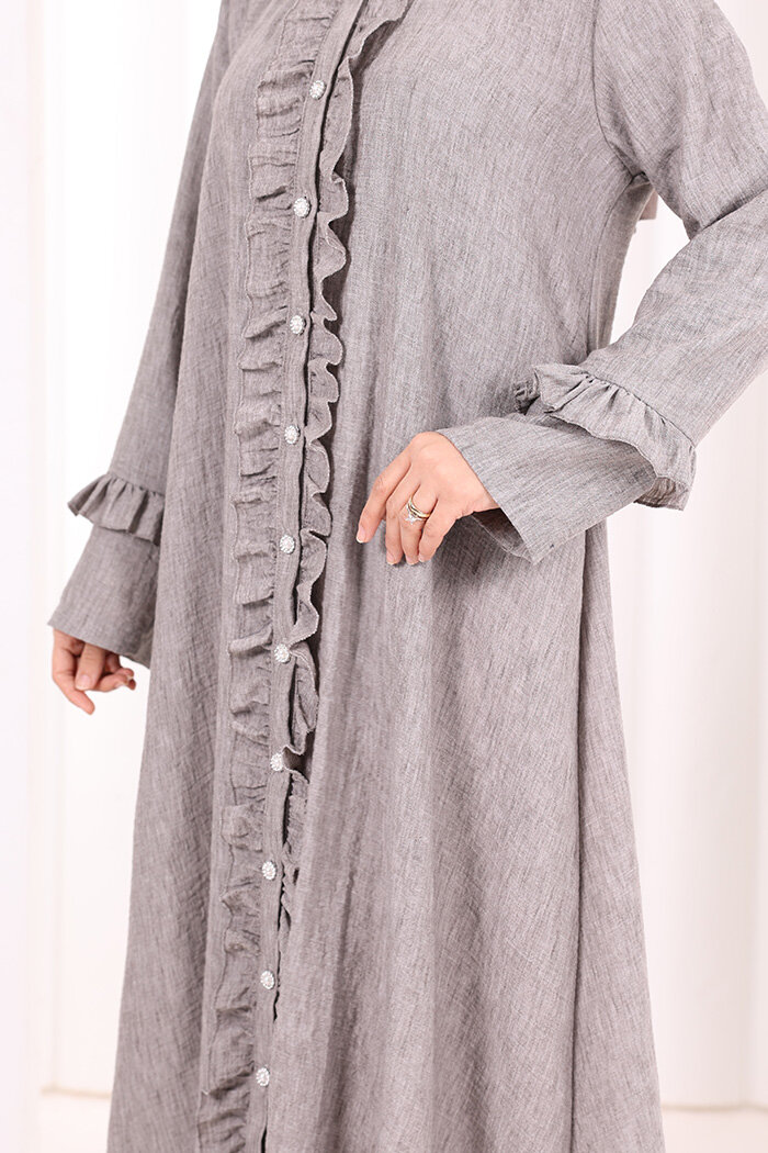 Fırfır Detaylı Elbise 6066 Kahverengi - 6