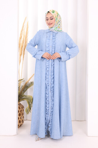 Fırfır Detaylı Elbise 6066 Mavi