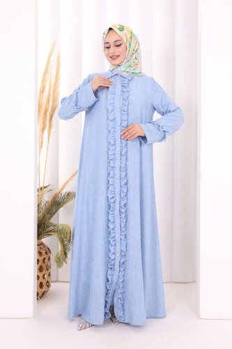 Fırfır Detaylı Elbise 6066 Mavi - 2