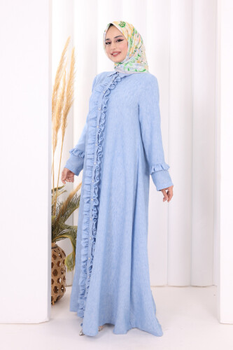 Fırfır Detaylı Elbise 6066 Mavi - 3