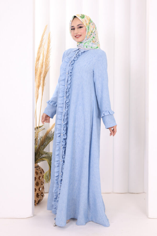 Fırfır Detaylı Elbise 6066 Mavi - 3