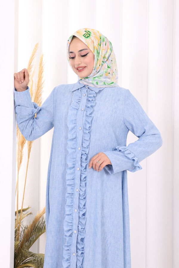 Fırfır Detaylı Elbise 6066 Mavi - 5