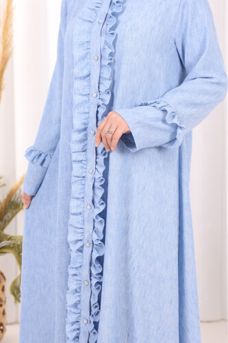 Fırfır Detaylı Elbise 6066 Mavi - 6