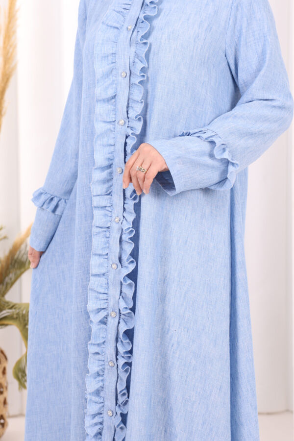 Fırfır Detaylı Elbise 6066 Mavi - 6