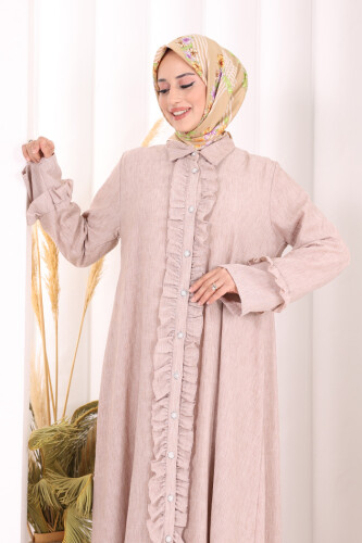 Fırfır Detaylı Elbise 6066 Somon - 5
