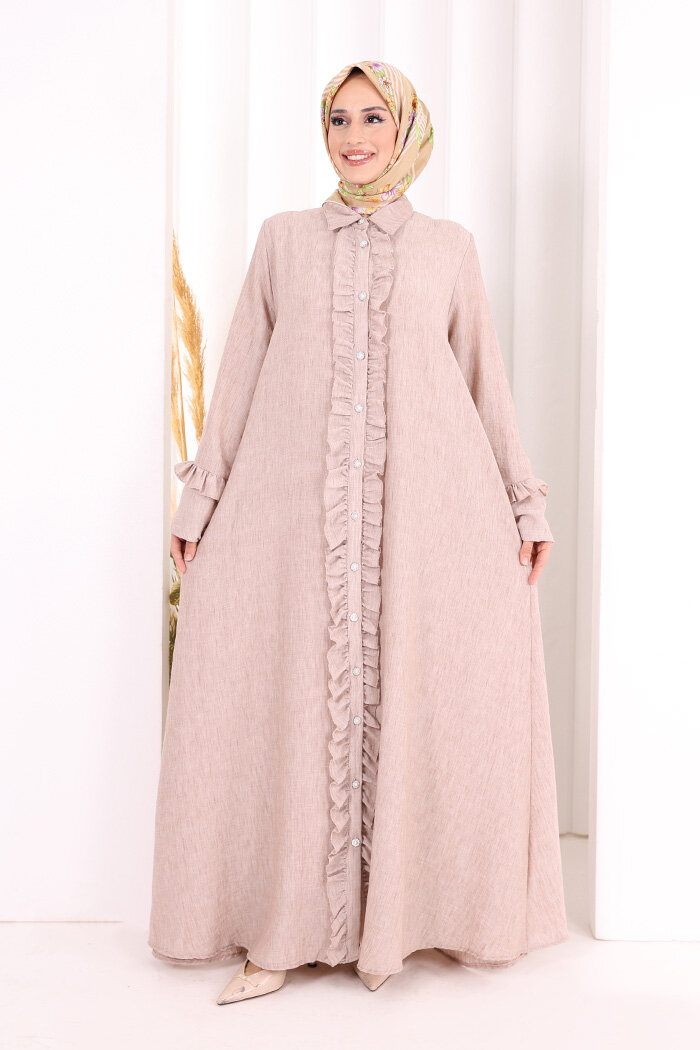 Fırfır Detaylı Elbise 6066 Somon - 1