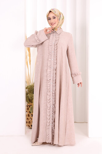 Fırfır Detaylı Elbise 6066 Somon - 2