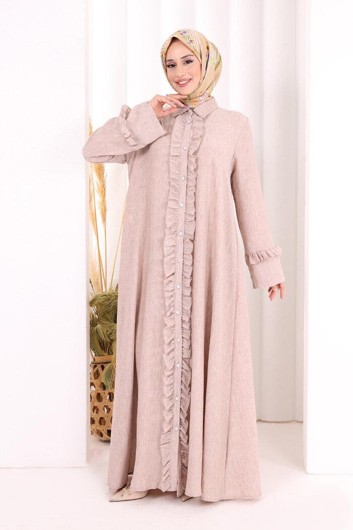 Fırfır Detaylı Elbise 6066 Somon - 2