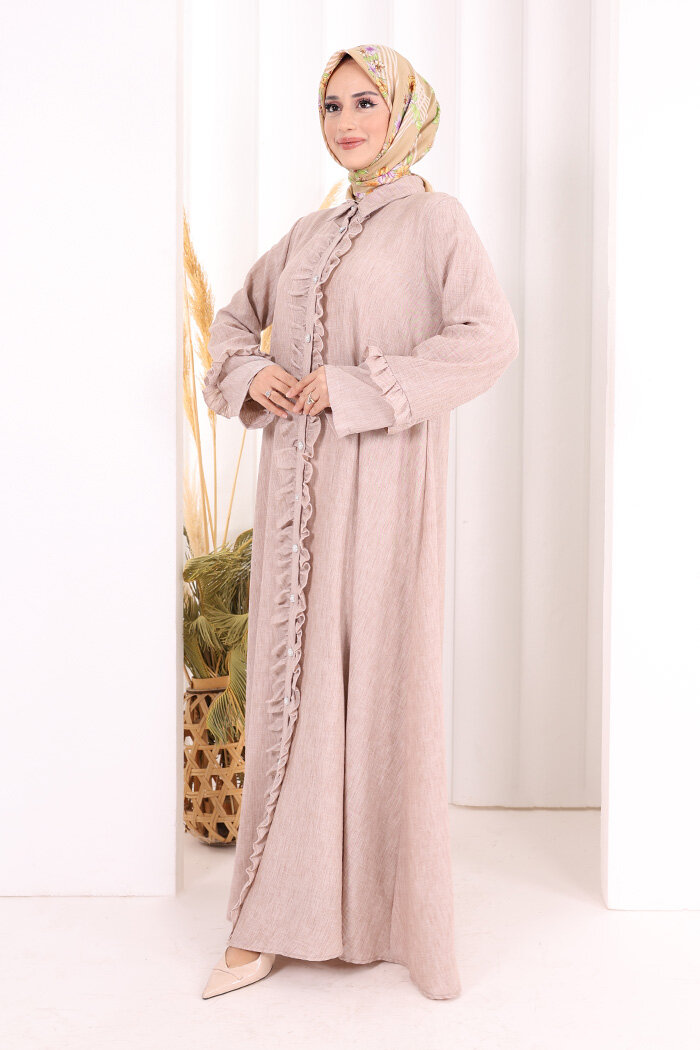 Fırfır Detaylı Elbise 6066 Somon - 3