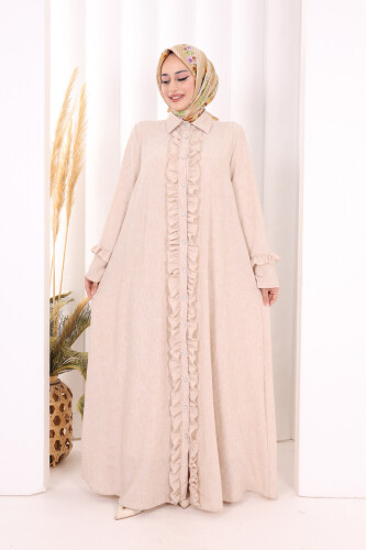 Fırfır Detaylı Elbise 6066 Taş