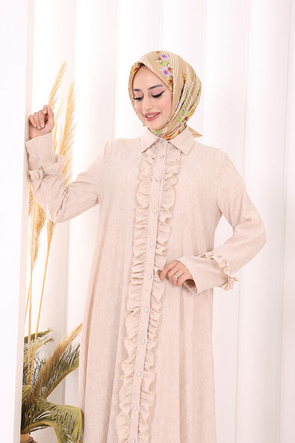 Fırfır Detaylı Elbise 6066 Taş - 5