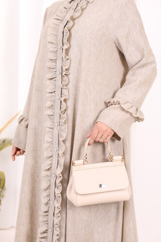 Fırfır Detaylı Elbise 6066 Vizon - 5