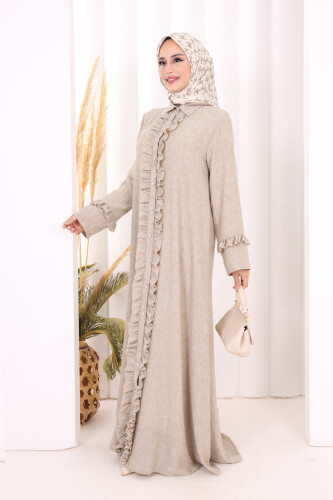 Fırfır Detaylı Elbise 6066 Vizon - 2