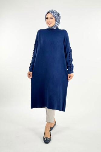 Fırfır Kol Triko Tunik 18305 Lacivert - Bym Fashion