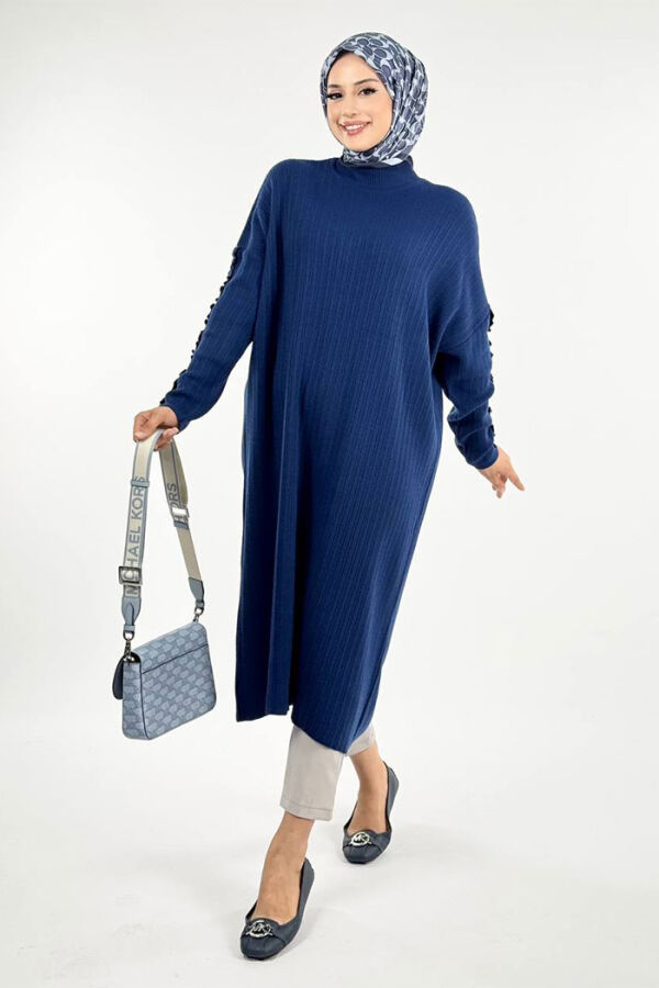 Fırfır Kol Triko Tunik 18305 Lacivert - 3