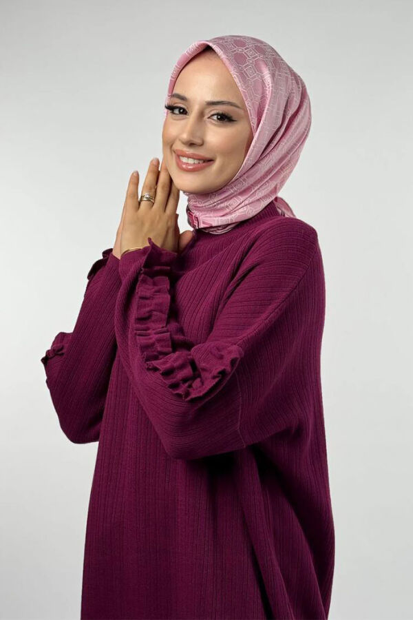 Fırfır Kol Triko Tunik 18305 Mürdüm - 4