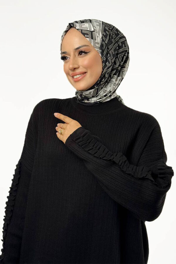Fırfır Kol Triko Tunik 18305 Siyah - 4
