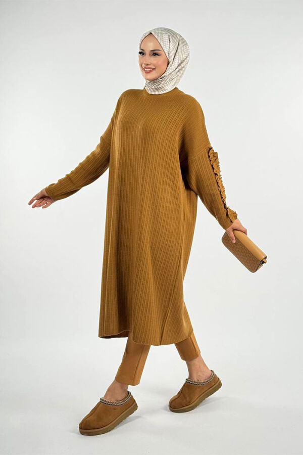 Fırfır Kol Triko Tunik 18305 Taba - 3