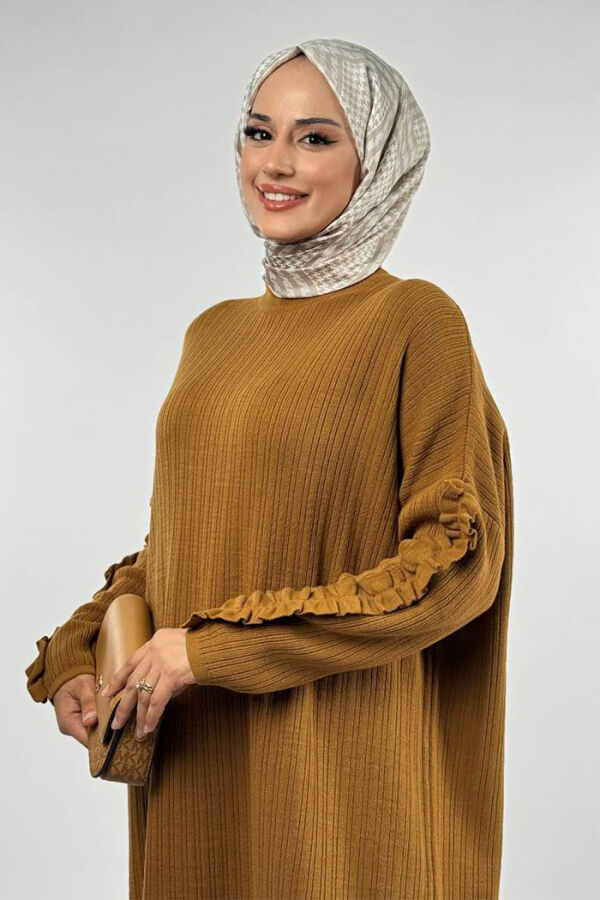 Fırfır Kol Triko Tunik 18305 Taba - 4